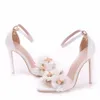 Sommer 11cm Stilettferse whilte Blume Sandalen mit hohen Absätzen, Braut, Hochzeit Schuhe Knöchelriemen Größe 35-41