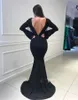 Prachtige zwarte zeemeermin kralen avondjurken juweel nek dichter lange mouwen backless prom jurk kwastjes backless avondjurk