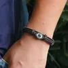 Evil Eye geflochtenes Armband aus echtem Leder, Herren-Armreif, Unisex, verstellbar, schwarz, braun, Vintage-Stil, modisches Armband, Schmuck, Geschenk für Frauen