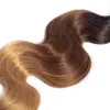 Brasilianska hårväft Ombre mänskliga hårförlängningar Naturlig mänsklig hårkroppsvåg Tre tonfärg 1b / 4/27 100 g / bunt