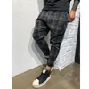 Sexy High Waist Spring and Summer Fashion Pocket Men's Slim Fit Plaid Straight Leg Trousers Casual Pencil Jogger Casual Pants