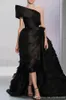 Skräddarsydda 2019 ny svart asymmetrisk kväll klänning en axel ruffled formell klänning vestido de festa arabisk klänning 056
