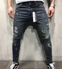 Calça Jeans Masculina Cool Designer Lápis Skinny Rasgado Destroy Stretch Slim Fit Hop Calças Masculinas com Furos