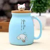 sesame cat heat-resistant cup color cartoon with lid cup kitten milk coffee ceramic mug children cups office gifts