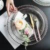 Szklany talerz z dekoracyjnym złotym srebrnym koralikiem 8 10,5 12,5 cala okrągłe obiadowe taca na przyjęcie weselne