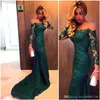 2019 Nouveau Sexy Nouveau Vert Émeraude À Manches Longues En Dentelle Sirène Robes De Soirée Illusion Mesh Top Balayage Longue Robe De Soirée De Bal Pas Cher 286