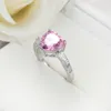 LuckyShien 6 Pcs/Lot Classic Heart-shaped Pink Zircon Gemstone Ring 925 Sterling Silver Plated For Women Wedding Ring Jewelry
