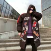 ZOLLRFEA 2019新しいファッションヒップホップジャケット落書きプリントフード付き男性パーカー冬パッドドードロングコート厚さメンズパーカージャケット