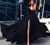 Women Evening Dress Deep V Neck Sweep Train Long Sleeve Dress Party Bridesmaids Femme Solid Maxi Prom Dresses