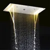 Bathroom Modern Ceiling Shower Set Luxury LED Waterfall Rainfall ShowerHead 380x700mm Thermostatic Faucets Shower Mixer With 4''Massage Body Jet