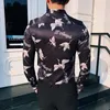 Mode nouveau motif oiseau impression Baroque coupe ajustée fête Club hommes Camisa Homem mâle à manches longues chemise printemps vêtements