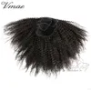 Indian Remy Virgin Natural Black Hair 4a 8 till 22 tum 120 g Elastiska Band Slipsar Dragstränga Afro Kinky Curly Real Human Hair Ponytail