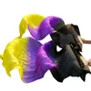 1 paire d'éventails de danse en soie 100% accessoires de performance de scène 180x90cm unisexe danse du ventre côtes de bambou longues éventails en soie noir + violet + jaune
