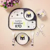 5Pcs/Sets Baby Bamboo Fiber Plate Children Tableware Dish Bowl Fork Spoon Cup Feeding Dinnerware Set Cute Safety For Kids