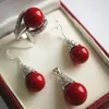 Prett Lovely Women's Wedding charm Jew 656 12mm Red Shell Pearl Pendant Collana Orecchini Anello Set211q