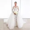 Robes magnifiques de sirène en dentelle avec jupe bouffante en Tulle Illusion manches longues robe de mariée personnalisée robes de mariée
