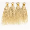 Russian 100g human hair weave 4 bundles Brazilian Peruvian Malaysian Indian Virgin 613 blonde kinky curly hair extensions