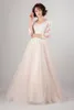 2019 Nuovo abito da sposa modesto in tulle di pizzo con scollo a V a-line con maniche a 3/4 Bottoni champagne sul retro Abiti da sposa LDS con maniche