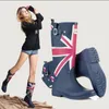 Hot Sale-ting Flag Classic Ladies Rubber MIid-Calf Heels Waterproof Buckle Rainboots 2016 New Fashion Design Tall Blue