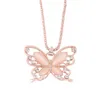 Papillon Pendentif Collier Cristal Diamant Or Rose Alliage Charme Rose Colliers Chandail Chaîne Enfants Femmes Bijoux De Mode