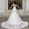 Lindos applique 3D fora do ombro mangas compridas vestidos de noiva de renda sereia 2019 Cristal de cristal frisado trem vestidos nupciais casamento africano