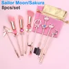 Pennello per trucco Sailor Moon Magical Girl 8 pezzi Pennelli Set Pennello cosmetico Card Captor Sakura in oro rosa con strumento per trucco carino borsa rosa