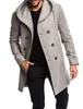 Mens Long Trench Coat Katoen Wollen Jas Formele Casual Herfst en Winter Modellen 5 Kleur Mode S-3XL