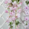 2pcs Hanging Artificial Cherry blossoms Flower Wall Ivy Garland Vine Greenery For Wedding Home Office Bar Decorative