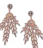 Wholesale-Fashion luxury designer glittering beautiful diamond crystal leaves long drop dangle tassel stud earrings for woman