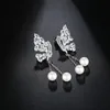 Fashion- Vintage Ear Jewelry White Color Micro Paved Clear Cubic Zirconia Crystal Drop Long Imitation Pearl Earrings For Women