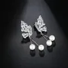 Mode-Vintage oreille bijoux couleur blanche Micro pavé clair cubique zircone cristal goutte longue Imitation perle boucles d'oreilles pour les femmes