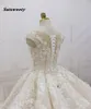 Dubai Luxe trouwjurken 3D Flower Appliques weelderige baljurken geplooide bruidsjurk Casamento Royal Train Robe de Mariee
