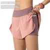 Mulheres 2-em-1 shorts de corrida com bolso largura de cós de cobertura camada de compressão de compressão esportes de ioga fitness281l