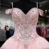 Бального платье розового Quinceanera платье Кристалл Бисероплетение Милых бретельки Backless Сладких 16 Puffy партия Pageant выпускной вечер платье