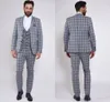 Plus Size Mens Plaid Bröllop Tuxedos 3 Pieces Notched Lapel Groom Wear Formal Bästa Men Blazer Jackor