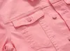 Denim Jacket Mens Jeans Coats Rosa Jacka Windbreaker Slim Långärmad Toppar Casual Overcoat Spring Kläder M L XL 2XL 3XL 4XL