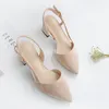 New Black High Heels Female Shoes Woman 2019 Flock Straps Slingback Square Summer Women Sandals Casual Nude Wedding Shoes Pumps