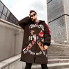 ZOLLRFEA 2019新しいファッションヒップホップジャケット落書きプリントフード付き男性パーカー冬パッドドードロングコート厚さメンズパーカージャケット
