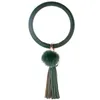 Kobiety Keyrings skórzane bransolety Bransolety Kluczowe uroki Faux Fur Ball Biecian Pierścień Pierścień Dziewczęta okrągłe kluczowe łańcuchy do samochodów ręka Tassel 6947324