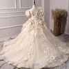 2019 Arapça Prenses Çiçek Kız Elbise Düğün için Balo 3D Çiçek Dantel Kız Communion Elbise Balo Yarışması Elbisesi