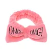 Ny OMG Letter Coral Fleece Wash Face Bow Hårband för Kvinnor Flickor Headbands Headwear Hårband Turban Hårtillbehör