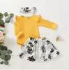 Mädchen Kleidung Kinder Blumen Blumen Kleidung Sets Baby Rüschen Strampler Rock Stirnband Outfits INS Solide Overall TUTU Röcke Haarband Set C6785