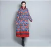 Automne hiver nouveau style national imprimé femmes en peluche col ample long coton rembourré élégant coloré spécial vintage veste manteau
