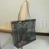 Ünlü Makyaj Çantası siyah net iplik şeffaf alışveriş Kozmetik çantası zincir omuz çantaları kozmetik organizatör seyahat plaj çantası