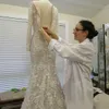 2020 nueva sirena Vintage árabe Beige marfil encaje vestidos de novia de manga larga 3D apliques florales perlas musulmanes vestidos de novia tren de barrido