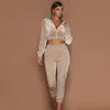 Moda donna manica lunga con cerniera in velluto solido aderente tuta tuta casual in due pezzi tuta streetwear 2 pezzo abiti tuta