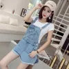 Summer Jean Jumpsuit Women Rompers Denim Overalls PlaySuit Kvinnlig bred ben Kort Jumpsuit Casual Loose Pockets Combishort Femme278J