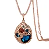 Nowy Luksusowy Projektant Serce Dangle Naszyjnik Wisiorek Dla Kobiet Sweter Łańcuch Długie Naszyjniki Rhinestone Kwiat Gemstone Crystal Moda Biżuteria