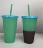 5pcs Los 24oz Farbwechsel Tumbler 510 ml Plastikmagie Tassen PP Thermochrom Kaffeetasse mit Deckel Stroh Temperatur kaltes Wasser B6428270