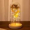 Artificial Flower And LED Rose Light String In Glass Dome On Wooden Base Valentine Anniversary Wedding Gift LED Rose Lamps